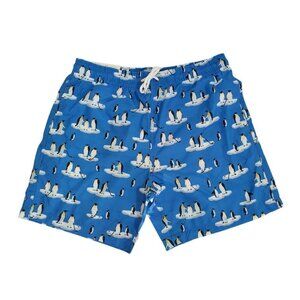 Mens Trunk Penguin Print Blue Swim Shorts With Drawstring & Back Pocket Size L/G